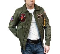 EU Fashions Chaqueta de satén verde para hombre con parche - Chaqueta de vuelo Gun Maverick