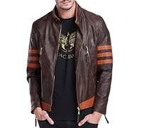 EU Fashions X Origins Men Brown Leather Stripes Motorcycle Jacket
