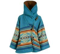 EU Fashions Yellowstone Beth Dutton Kelly Reilly Native American - Chaqueta con capucha de forro polar azul para mujer, abrigo/poncho, Estilo estampado azul, lana, no impermeable, L