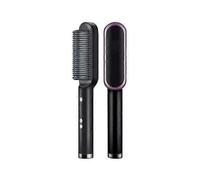 (EU Plud,Black)Negative-ion Electric Hair Straightener Curler Lazy Comb Hot Flat Artifact Brush