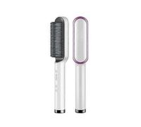 (EU Plud,White)Negative-ion Electric Hair Straightener Curler Lazy Comb Hot Flat Artifact Brush