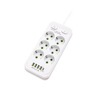 EU Plug AC Multitap Power Strip 2m Extension Cord Electrical Socket USB Home Office Surge Protector Network Filter White