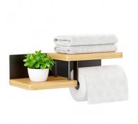 Euablfo Portarrollos de papel higiénico con estante, soporte para papel higiénico de madera de acero y bambú, soporte para papel higiénico sin taladrar, soporte para rollos de papel higiénico adecuado