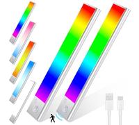 Euakee 2 Piezas 23CM RGB IC LED Lightbar Inalámbrico con Detector de Movimiento, Bajo el Armario Luz de Cocina Regulable, Barra de Luz Recargable USB Luz de Noche para Dormitorio Playroom Decoración