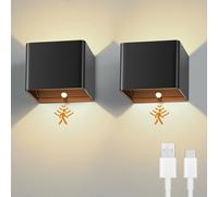Euakee 2 Piezas 4000mAh Luz de Pared de Interior, Aplique de Pared Interior con Sensor de Movimiento, Lámpara de Pared con Batería de Carga USB, 4000K Lampara sin Cable para Dormitorio, Pasillo