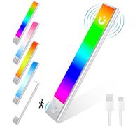 Euakee 23CM RGB IC LED Lightbar Inalámbrico con Detector de Movimiento, Bajo el Armario Luz de Cocina Regulable, Barra de Luz Recargable USB Luz de Noche para Dormitorio Playroom Decoración