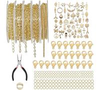 Euakee 5 Rollos Cadena Dorada, Cadenas para Fabricación de Joyas, Cadena de Bricolaje con 120 Anillas de Salto y 50 Cierres de Langosta para DIY Jewelry and Repair Jewelry
