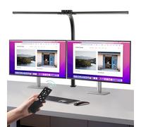Euakee 80CM Lampara Escritorio LED de Doble Cabeza, 24W Flexo LED Escritorio Regulable con Abrazadera, 10 Temperaturas Color 10 Brillo, Protección Ocular Luz Monitor Oficina con Control Remoto & USB