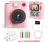 Euakee Camara Fotos Infantil, 1080P HD Cámara Digital para Niños con 2,4 Pulgadas & Tarjeta 32 GB, Kids Camera con 3 Rollos de Papel de Impresión, Regalo para Niños y Niñas de 3-12 Años(Rosa)