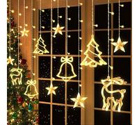 Euakee Cortina de Luces Navideñas, Luces De Ventana De Navidad, Lámpara de Succión, Novedad Cadena de Luces con Colgando Adornos de Figuras de Navidad para Ventana, Pared, Chimenea