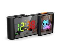 Euakee Despertador Digital, Reloj Despertador con Simpático Gato, Digital Clock LED en Forma de S, 11 Colores de Dibujos Animados, Regulable, Volumen, Snooze, Luz Nocturna, Dormitorio (Negro)