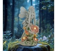 Euakee Figuras de Jardín de ángel Solar, Figurita Decorativa de Ángel para Jardín con Luz Cálida Energía Solar, Estatuas de ángel Solar de Jardín, Decoración de Jardín, Escultura Elfo