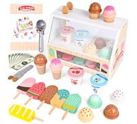 Euakee Heladería Niños de Madera, Accesorios de Cocina Infantil Tienda de Accesorios, Heladería Infantil Juego de rol Juguetes de Madera Juguete Montessori Regalo para Niños Niñas a Partir de 3 Años