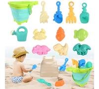 Euakee Juguetes Playa, 12 Piezas Juguetes de Arena de Playa, Juguetes Playa Bebe con Cocodrilo Cubo Playa Plegable, Moldes de Arena y Palas Playa para Niño Niña (Verde)