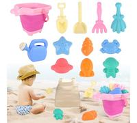 Euakee Juguetes Playa, 12 Piezas Juguetes de Arena de Playa, Juguetes Playa Bebe con Poni Cubo Playa Plegable, Moldes de Arena y Palas Playa para Niño Niña (Rosa)
