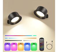 Euakee Lámpara de pared LED 2PCS, Luz de Pared de Interior con Batería de Carga USB, Lampara Pared con Control Táctil & Control Remoto, Aplique de Pared para Dormitorio Lectura (Negro)