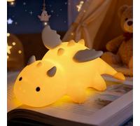 Euakee Luz Nocturna de Dragón, Lampara Bebe, Luz de Noche de 7 Colores, Táctil Portátil 1200mAh Batería Lámpara&Timing Luz de Noche para Niños, Decoración de Habitación Regalo para Niños(Blanco)