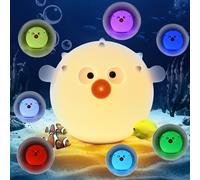 Euakee Luz Nocturna Pez Globo, Lampara Bebe, Luz de Noche de 7 Colores, Táctil Portátil 1200mAh Batería Lámpara&Timing Luzs de Noche para Niños, Decoración de Habitación Regalo para Niños