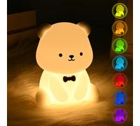 Euakee Oso Luz Nocturna Infantil, Lampara Bebe, Luz de Noche de 7 Colores, Táctil Portátil 1200mAh Batería Lámpara&Timing Luzs de Noche para Niños, Decoración de Habitación Regalo para Niños (Blanco)