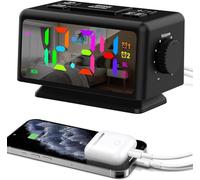 Euakee Reloj Despertador Digital para Dormitorio, Luces Nocturnas RGB Dinámicas Coloridas, Pantalla de Dígitos Multicolor, Regulable, Cargador USB, Radio Reloj FM para Dormilones Profundos (Negro)