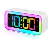 Euakee Reloj Despertador Fuerte Para Dormitorios con Luz Nocturna RGB, Adultos Durmientes Pesados, Alarma Dual, Atenuador, Cargador USB, Reloj Digital Pequeño Junto a la Cama con Pantalla LED (Blanco)