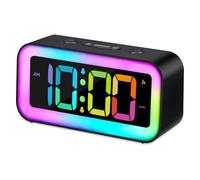 Euakee Reloj Despertador Fuerte Para Dormitorios con Luz Nocturna RGB, Adultos Durmientes Pesados, Alarma Dual, Atenuador, Cargador USB, Reloj Digital Pequeño Junto a la Cama con Pantalla LED (Negro)