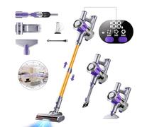 EUARY Aspiradora inalámbrica, Potente succión de 38 KPa, Motor de 400 W, hasta 50 Minutos de Funcionamiento, aspiradora Vertical de Mano con Pantalla Inteligente (Purple Gold)