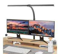 EUARY Lámpara de escritorio de 1300 lm, doble cabeza, LED, regulable, mando a distancia, 24 W, 80 cm, con abrazadera, lámpara de mesa, lámpara de luz diurna, para oficina en casa, brazo giratorio,