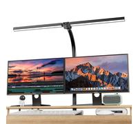 EUARY Lámpara de escritorio LED (gris oscuro) 1300 lm, doble cabeza, regulable, 24 W 80 cm con abrazadera y mando, luz diurna para oficina en casa, brazo giratorio