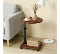 EUBSWA Mesa auxiliar con ruedas, mesa auxiliar regulable en altura con rotación de 360°, mesa de sofá en forma de C para salón, dormitorio, pequeña mesa de centro para sofá, sofá, café (nogal)