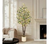 Eucalipto Artificial de 180 cm, Planta Artificial con Luces LED y Tronco de Madera Natural, Plantas de plástico Falsas en Maceta Blanca, decoración para Uso Interior y Exterior, árbol Artificial como