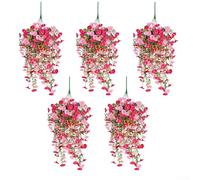 Eucalipto colgante artificial y vid Morning Glory Dr, 77 x 36 cm, flores sintéticas de seda resistentes a los rayos UV para puerta delantera, patio y jardín (rojo rosa poco profundo)