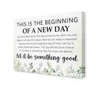 Eucalyptus Canvas Wall Art This Is the Beginning of a New Day Inspirational Quote for Home Office Bedroom Study New Start Motivation(Framed,08x12inch(20x30cm))