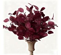 Eucalyptus Stems Leaves Artificial Flowers Long Silver Dollar Leaves Faux Bouquets Ramas Decoración para el Hogar Flower Arrangement Wedding Table Festival Farmhouse Party Halloween Deco (rojo)