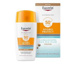 Eucerin Hydro Protect Ultra Light Face Sun Fluid con SPF 50+ - Protección solar tintada para todo tipo de pieles, mediana, 50 ml