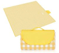 Eucomir Manta de Pícnic 200x200CM Manta para Picnic Impermeable Tapete de Picnic Plegable con Asa Apta para Hacer Senderismo, Viajar, ir de acampada, Al aire Libre y Fiesta, Amarillo