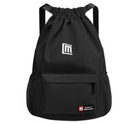 Eucomir Mochilas De Cuerdas, Mochila Deporte Mochila Gym De Malla Agua, Bolsa De Cordón Impermeable De Nylon Bolsa De Gimnasio Cordón Con Cremallera Exterior Para Deportes Vacaciones,Negro
