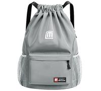 Eucomir Mochilas De Cuerdas, Mochila Deporte Mochila Gym De Malla Agua, Bolsa De Cordón Impermeable De Nylon Bolsa De Gimnasio Cordón Con Cremallera Exterior Para Deportes Vacaciones,Gris