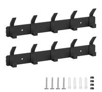 Eucomir Percheros Pared, 2 Piezas Perchero De Pared Inoxidable con 5 Ganchos, Coat Hooks Blanco Adecuado Para Cocina, Dormitorio, Baño, Oficina, Obsidiana Negra