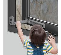 EUDEMON 1 Piezas Cerradura de ventana segura para niños, tope de ventana, fácil de instalar, con adhesivo 3M VHB, no se requieren tornillos ni perforaciones (Gris)