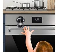 EUDEMON Cerradura de la puerta del horno segura para niños, cerradura frontal del horno resistente al calor, fácil de instalar, use adhesivo, sin tornillos ni brocas (Negro transparente)