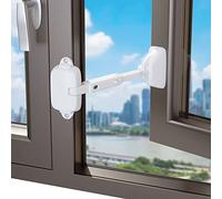 EUDEMON Cerradura de seguridad para ventanas para bebés, limitador de ventanas a prueba de niños, pestillo de cerradura ajustable para marcos de ventanas de aluminio y madera (Blanco, 1 Piezas)