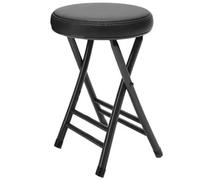 ILOOXI Taburete plegable acolchado de cuero negro minimalista, capacidad de 330 libras, 20 pulgadas de altura, redondo, taburete de cocina y comedor
