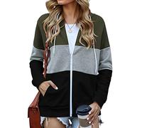 EUDOLAH Sudadera Mujer con Capucha y Cremallera Abrigo Casual de Chica Otoño Primavera XL,B Verde Militar