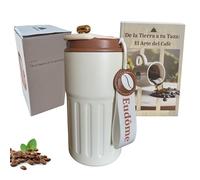 Eudôme Taza Térmica Cafe para llevar | Termo Café 450 ml, Vaso Térmico café con Aislamiento Doble Pared - Taza de Cafe de Acero Inoxidable sin BPA. Taza Térmica Hermética (Crema - Marrón Buna)