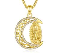 EUDORA Collar de plata de ley chapada en oro de 18 quilates con la Virgen de Guadalupe Virgen de Guadalupe para mujer, medalla milagrosa de la bendita madre María Virgencita, regalo de joyería para
