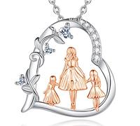 EUDORA Collar de plata de ley para madre e hija para mujer, collar con colgante para mamá e hija, joyería para mamá de hija, regalo para el día de la madre, hija, tía, abuela, 0.98 x 0.94 inches