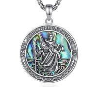 EUDORA Collar de San Cristóbal para Mujer Hombre Plata de Ley 925, Amuleto Medalla de San Cristóbal Colgantes Vintage Saint Christopher Cristiano Joyería Regalo para Padre Madre, 20"+2"