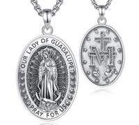 EUDORA Collar de Virgen de guadalupe Virgen María para Mujer Hombre Plata de Ley 925, Medalla de la Virgen de Guadalupe Colgante la Virgen Milagrosa Joyería Religiosa Regalo para Mujer Hombre, 55CM