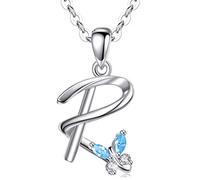 EUDORA Collar Mariposa Mujer Colgantes Iniciales Letras R Plata de ley 925 26 Alfabeto Inicial Nombre Cadena Collar con Zirconia Cúbico, Regalos Originales para Mujer Hermana Madre Abuela, 45,7cm